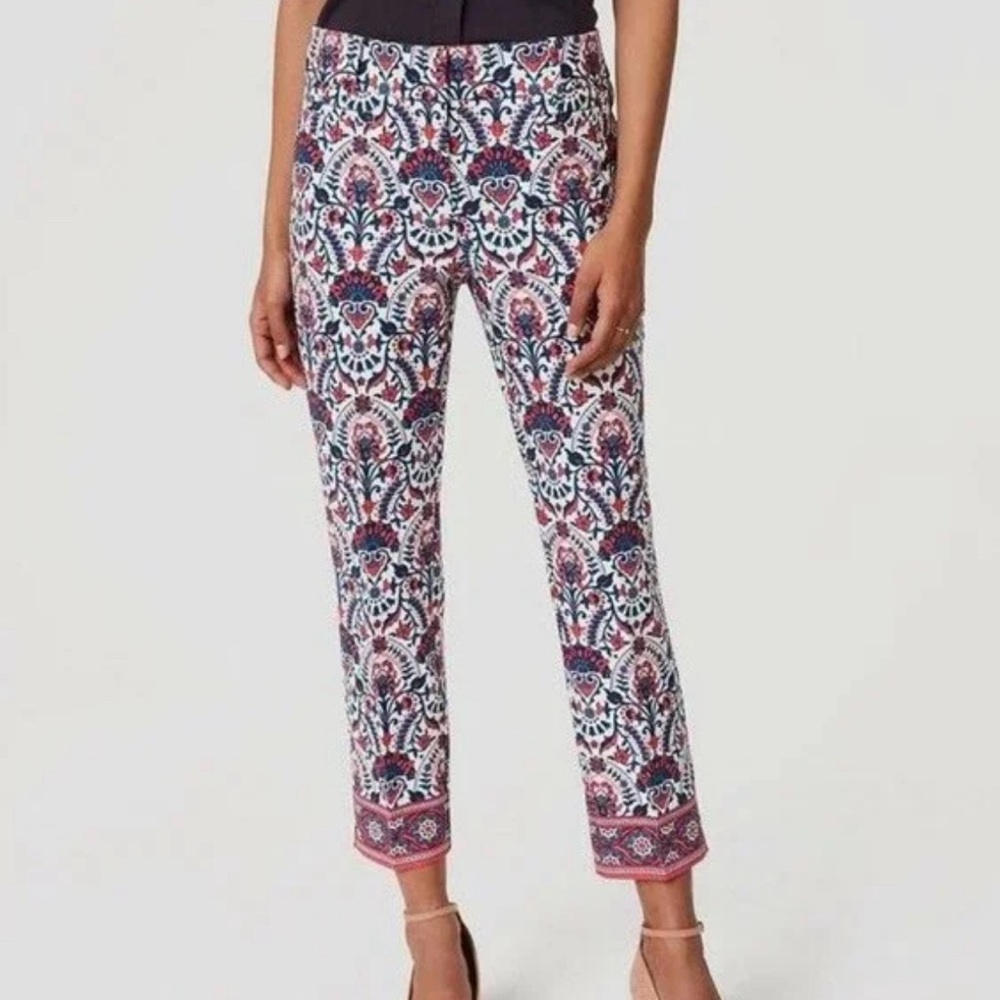 LOFT Floral Paisley Ankle Pants Boho Stretch Crop Career Size 4p NWOT